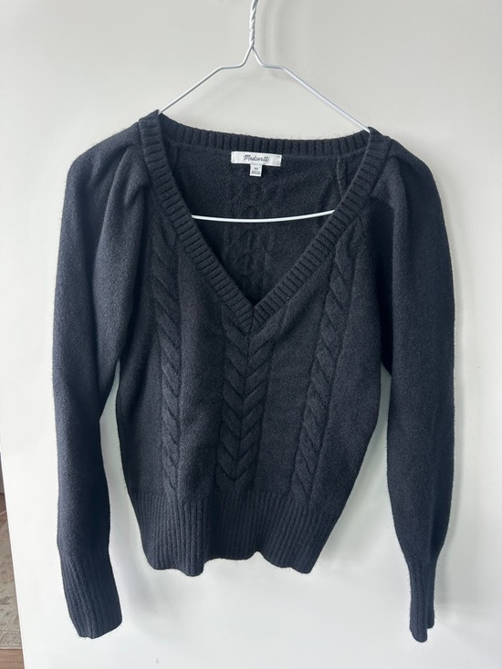 Madewell Sweaters - Madewell Wool Black Cable-Knit V-Neck Sweater